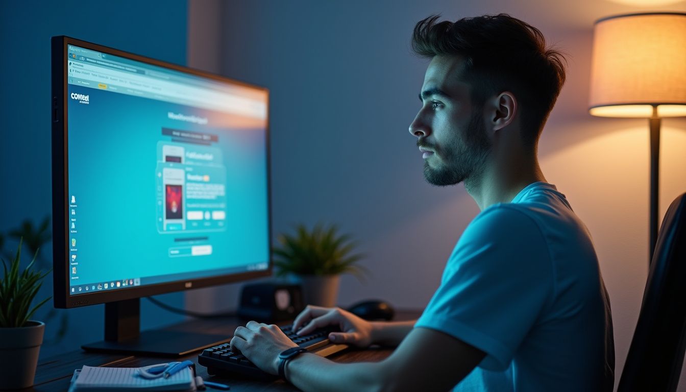 A person sitting at a desk, engaging with a Dogecoin casino website.