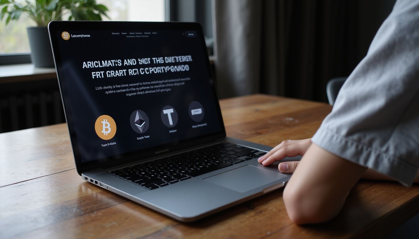 A laptop displaying a cryptocurrency gambling website on a desk.